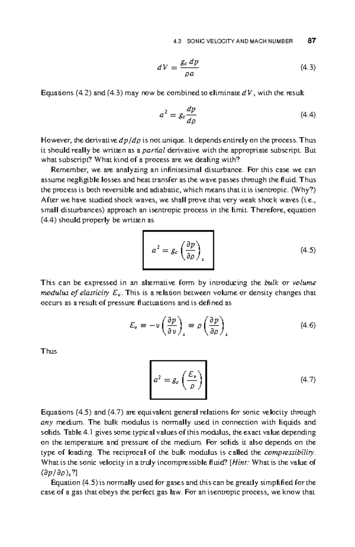 Gas Dynamics Lecture 6 - 4 SONIC VELOCITY AND MACH NUMBER 87 DV = Gc Dp ...