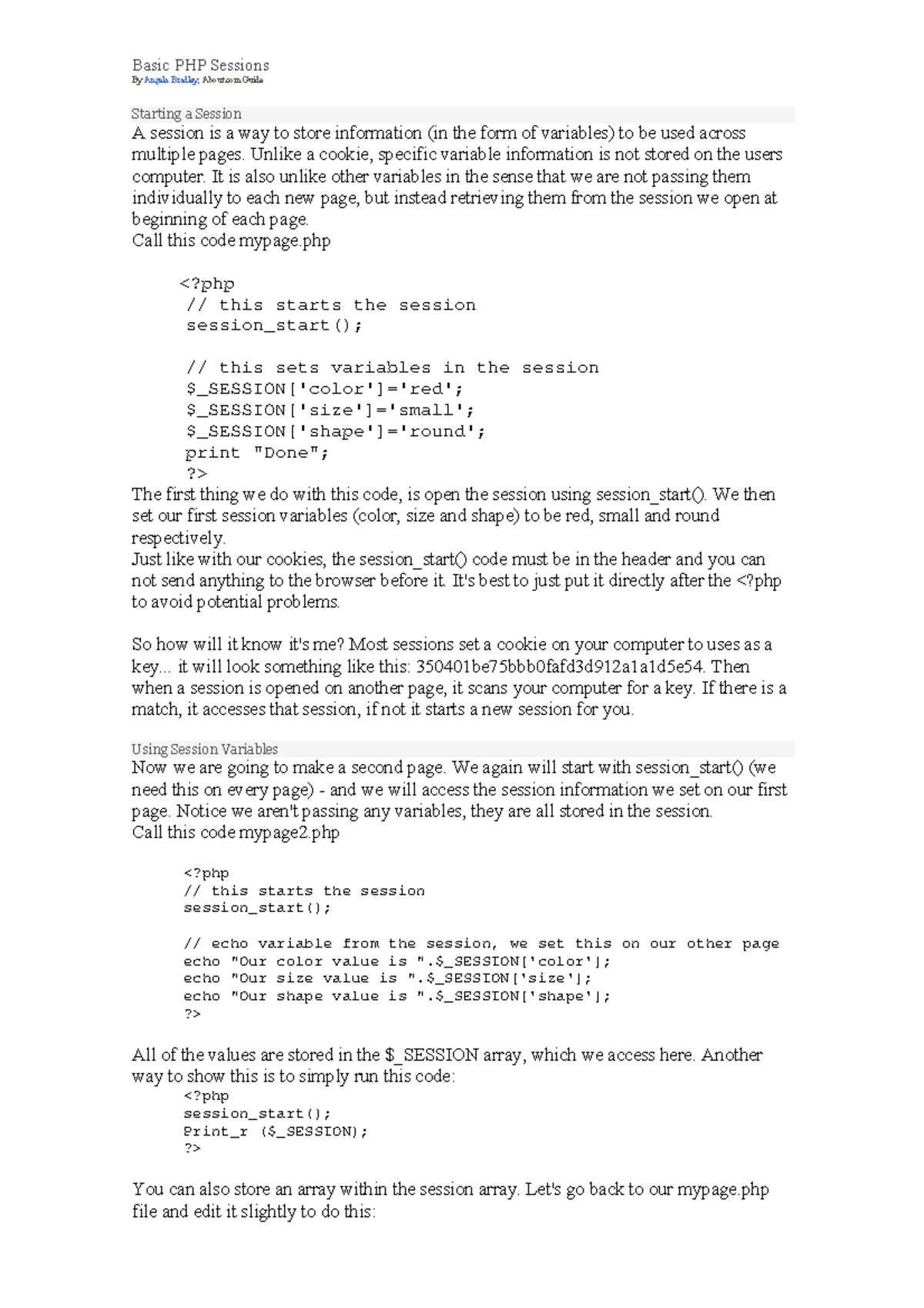 Basic PHP - Session Variables - Basic PHP Sessions By Angela Bradley ...