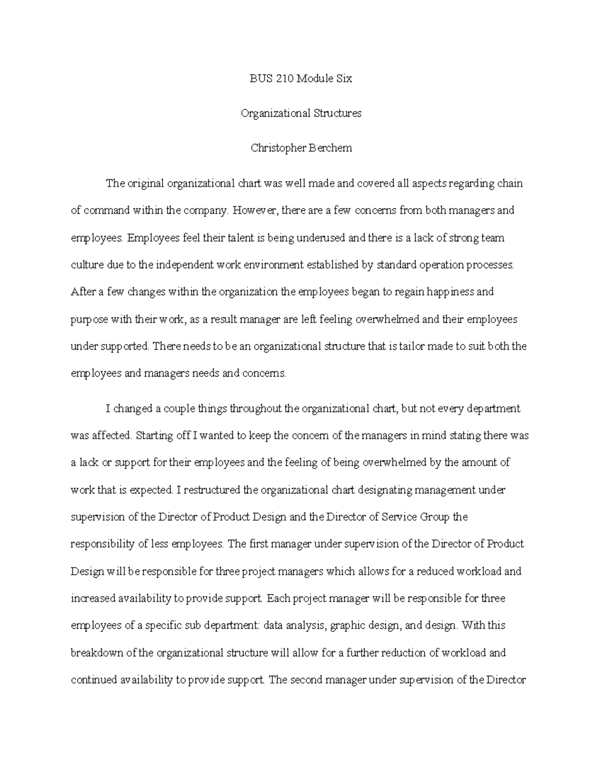 BUS 210 Module 6 Org Chart - BUS 210 Module Six Organizational ...