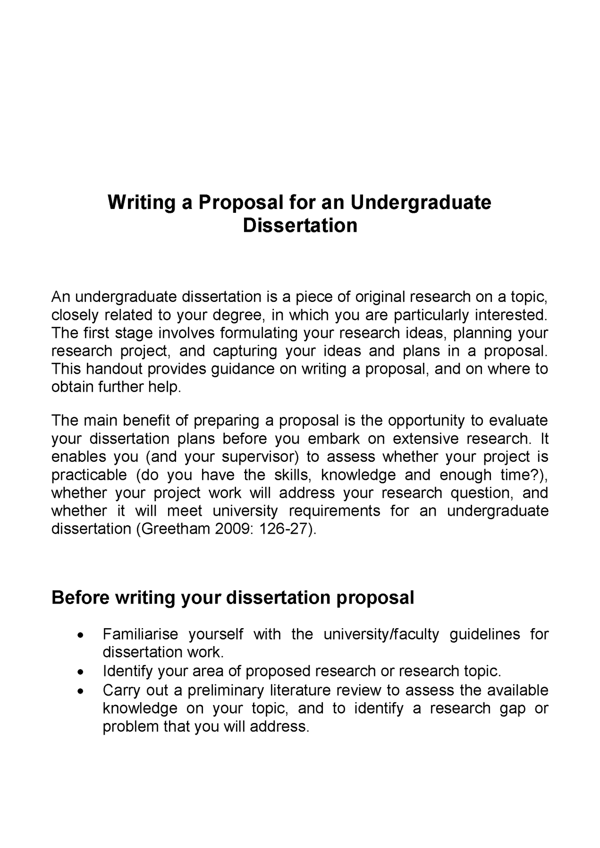 Writing a proposal for an undergraduate dissertation - Writing a ...