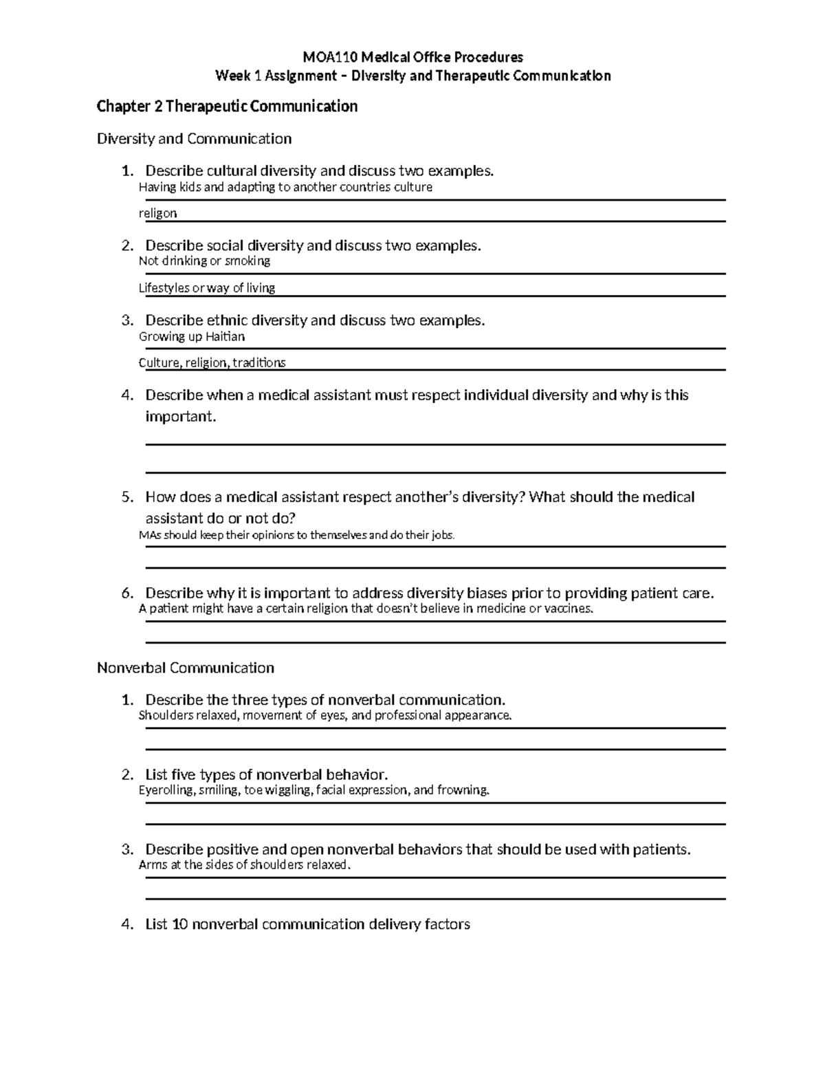 Week 1 Assignment Worksheet - Week 1 Assignment – Diversity And ...