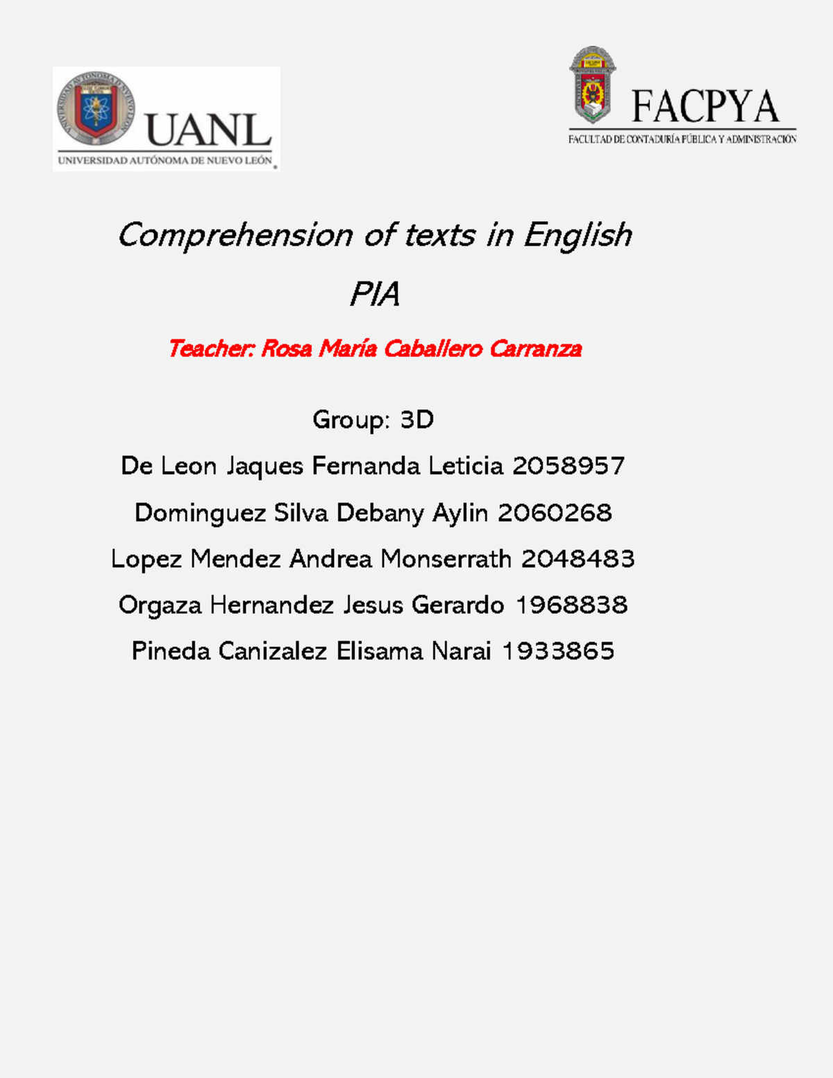 PIA English - pia ingles - Comprehension of texts in English PIA ...