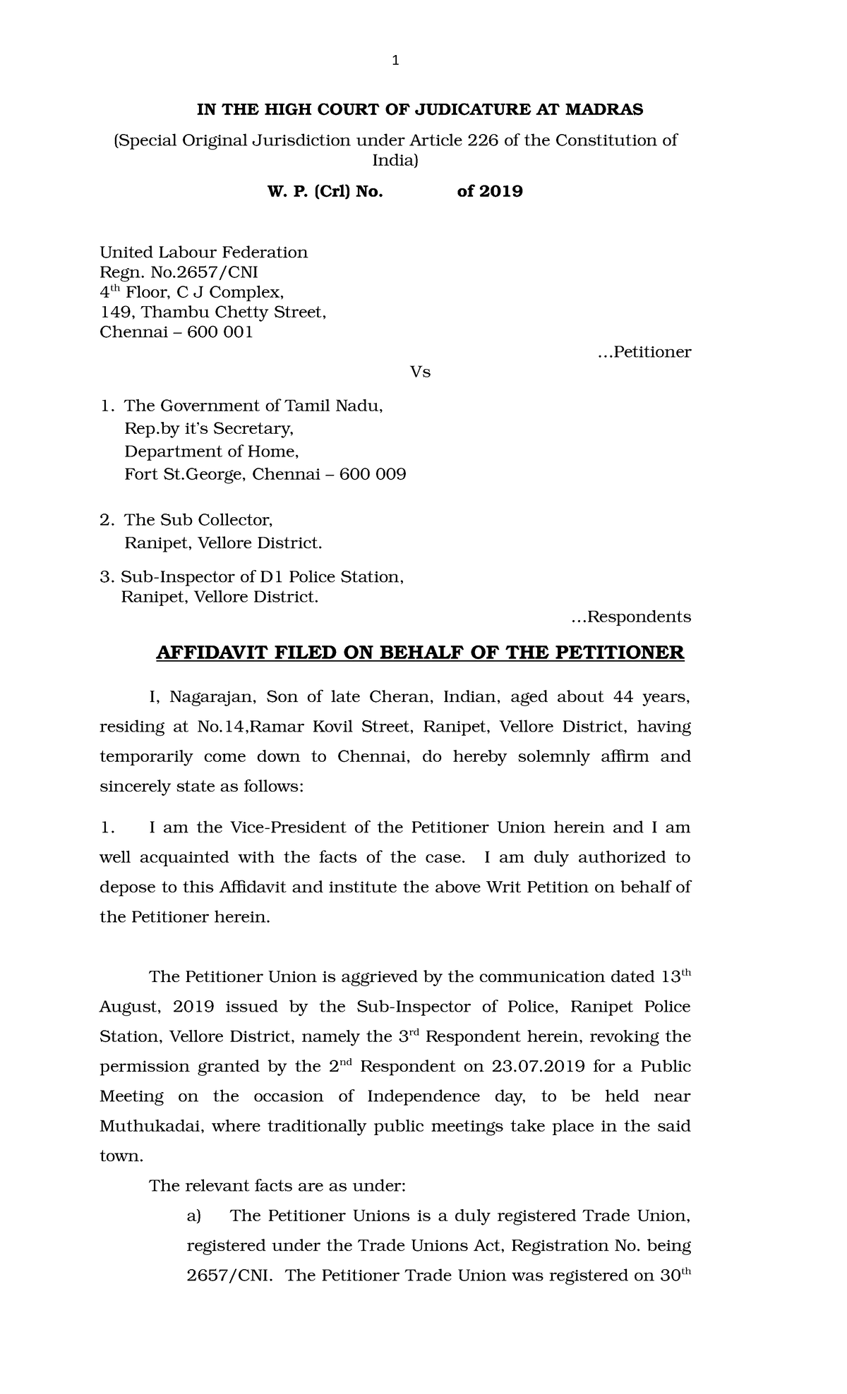 writ-petition-format-in-the-high-court-of-judicature-at-madras