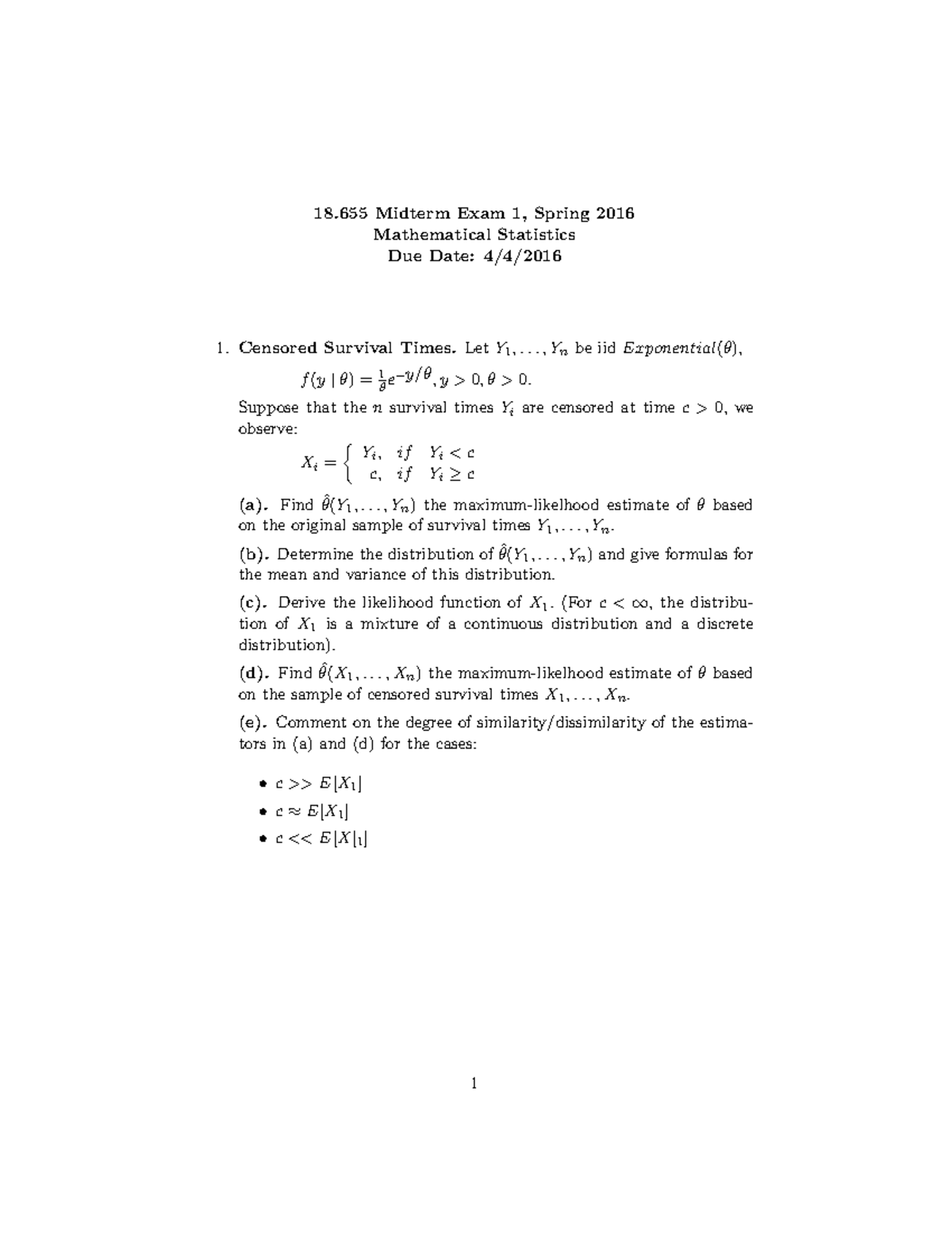 Vestminister Math Stat Midterm 1 - 18 Midterm Exam 1, Spring 2016 ...