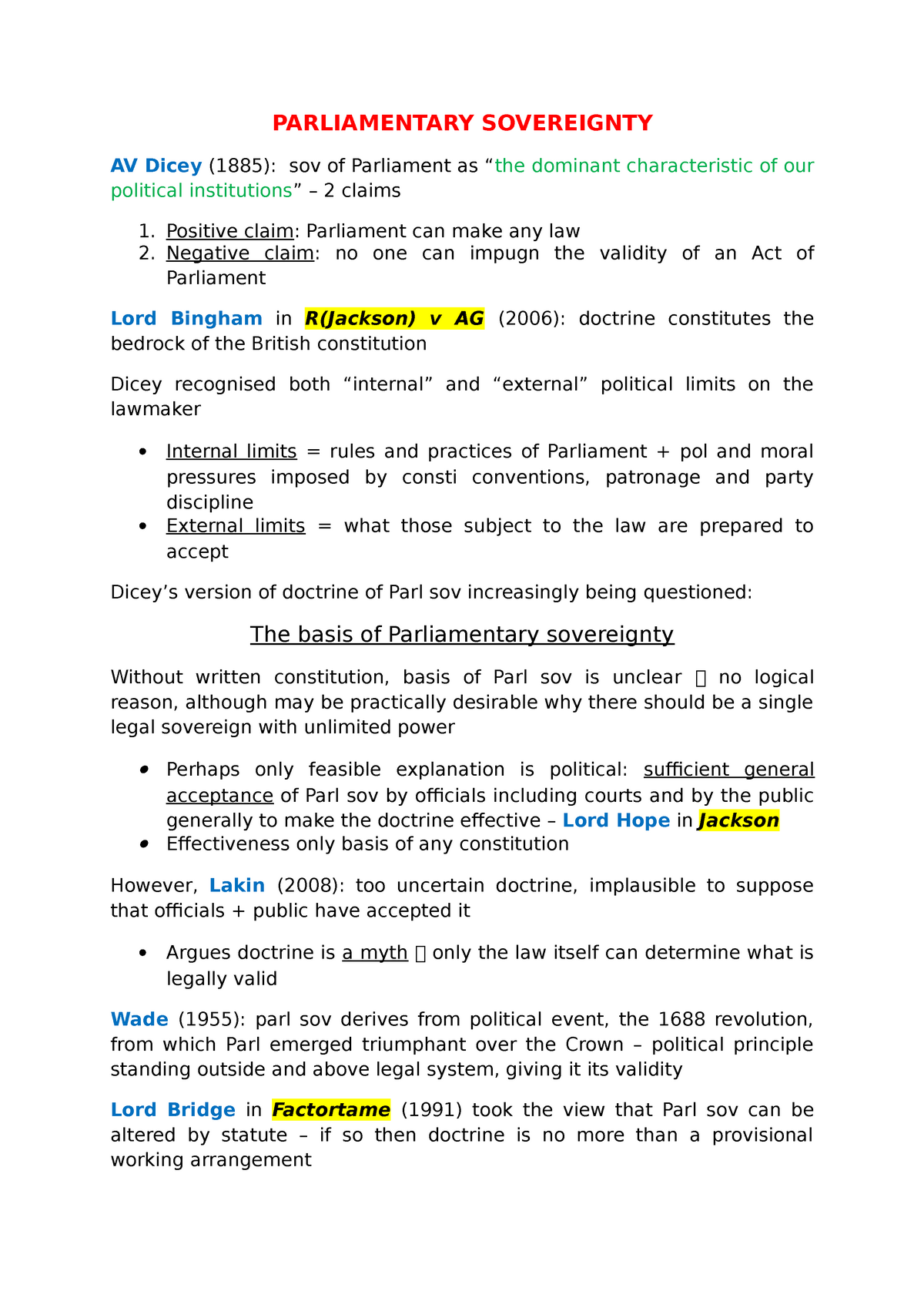 parliamentary sovereignty in uk essay