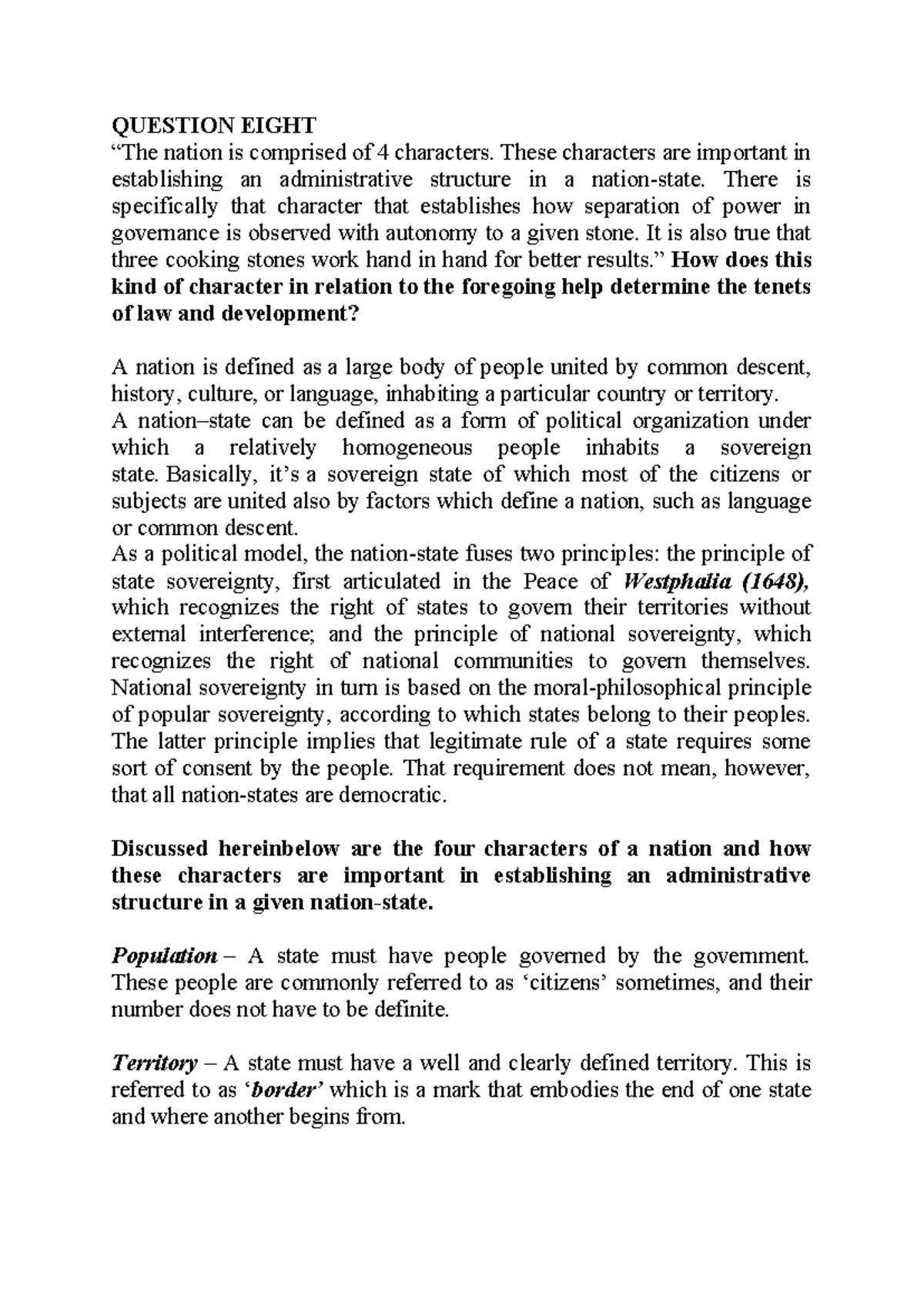 Separation Of Powers^ - notes - QUESTION EIGHT “The nation is comprised ...