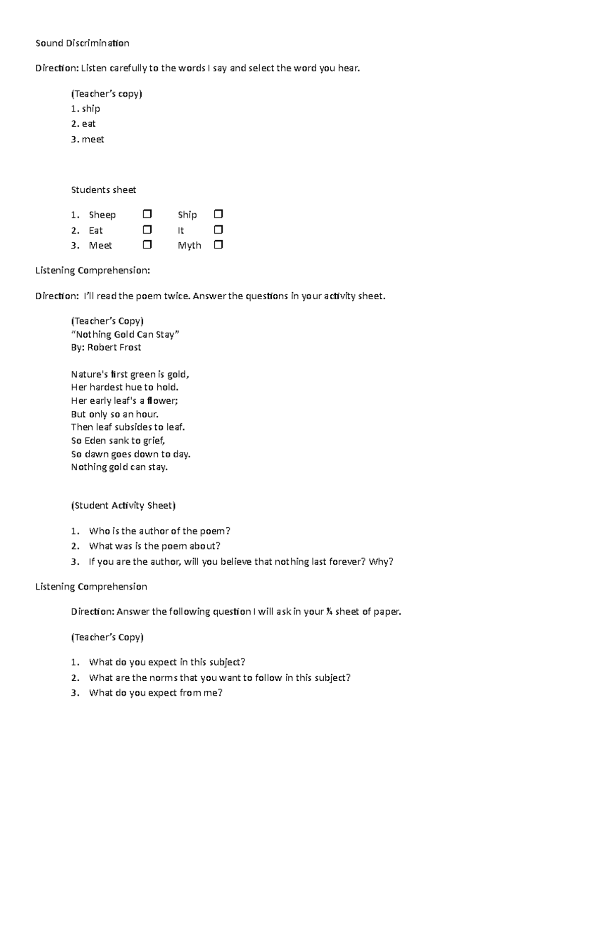 Assignment - powerful notes to sir dericz - Sound Discrimination ...