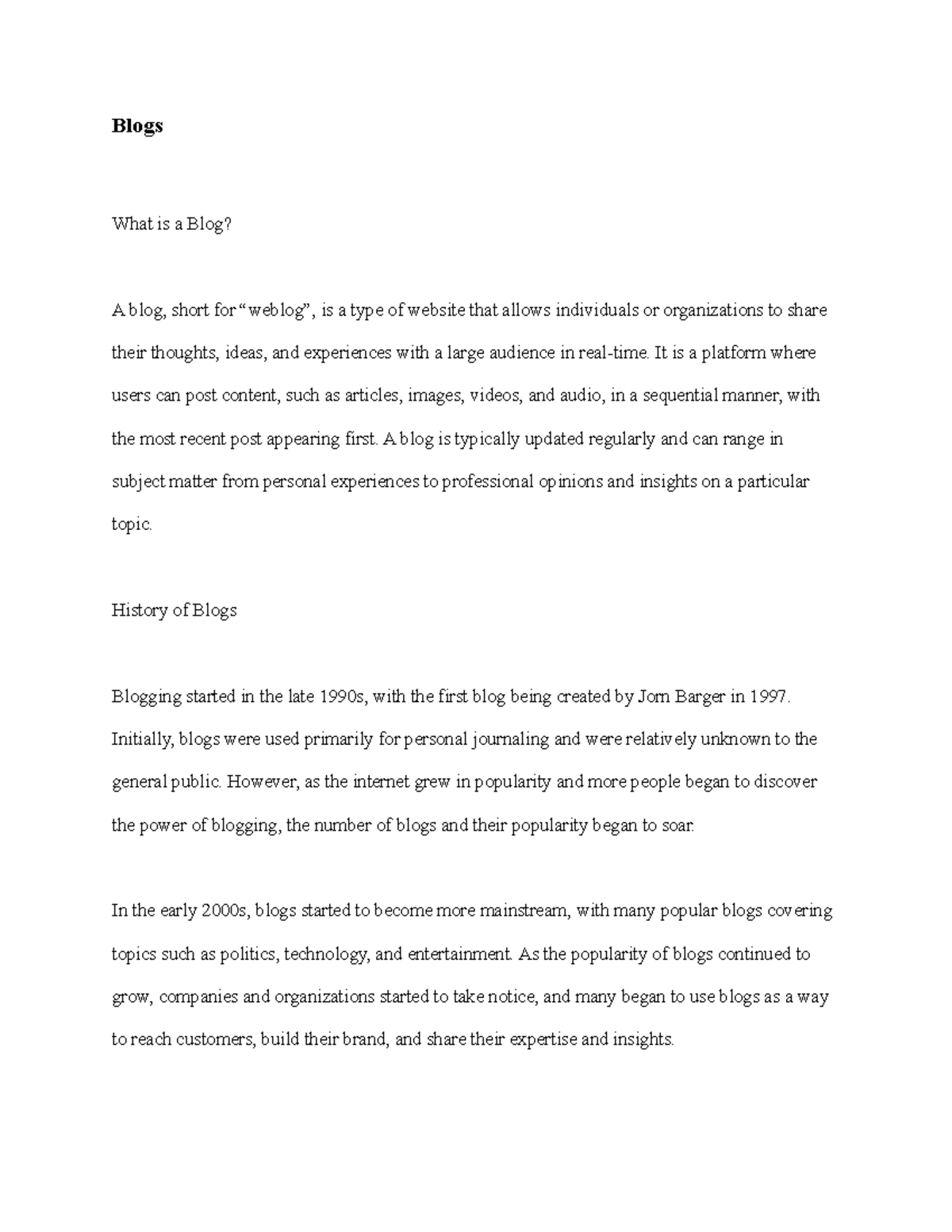 Blogs - Blog notes and example. - Blogs What is a Blog? A blog, short ...