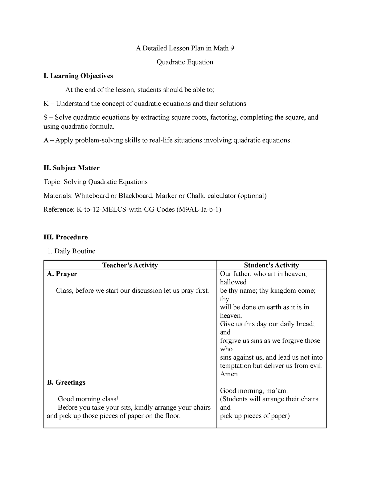 ED204- Finaldemodlp - Lesson plan - A Detailed Lesson Plan in Math 9 ...