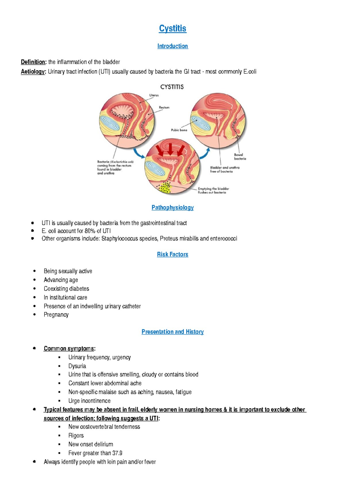 Cystitis - Aetiology, Signs ands Symptoms, Diagnosis, Management and ...