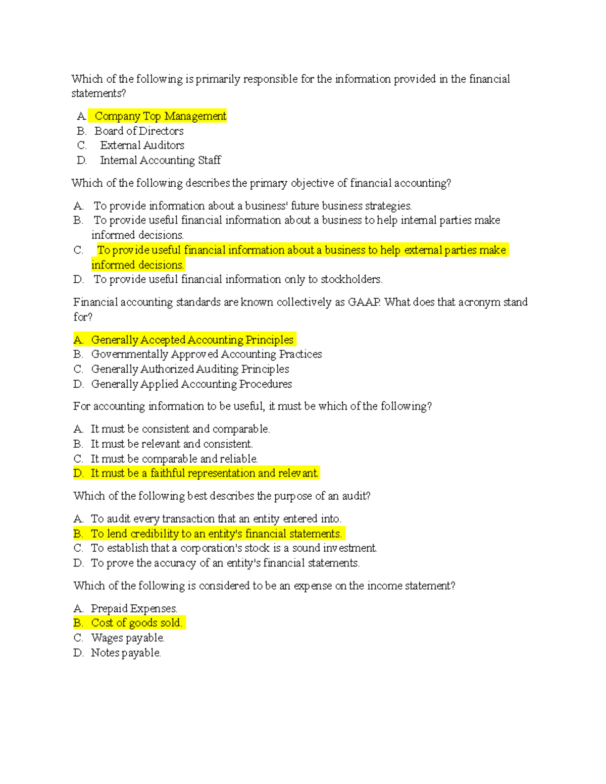 Accounting Checkpoints - Which of the following is primarily ...