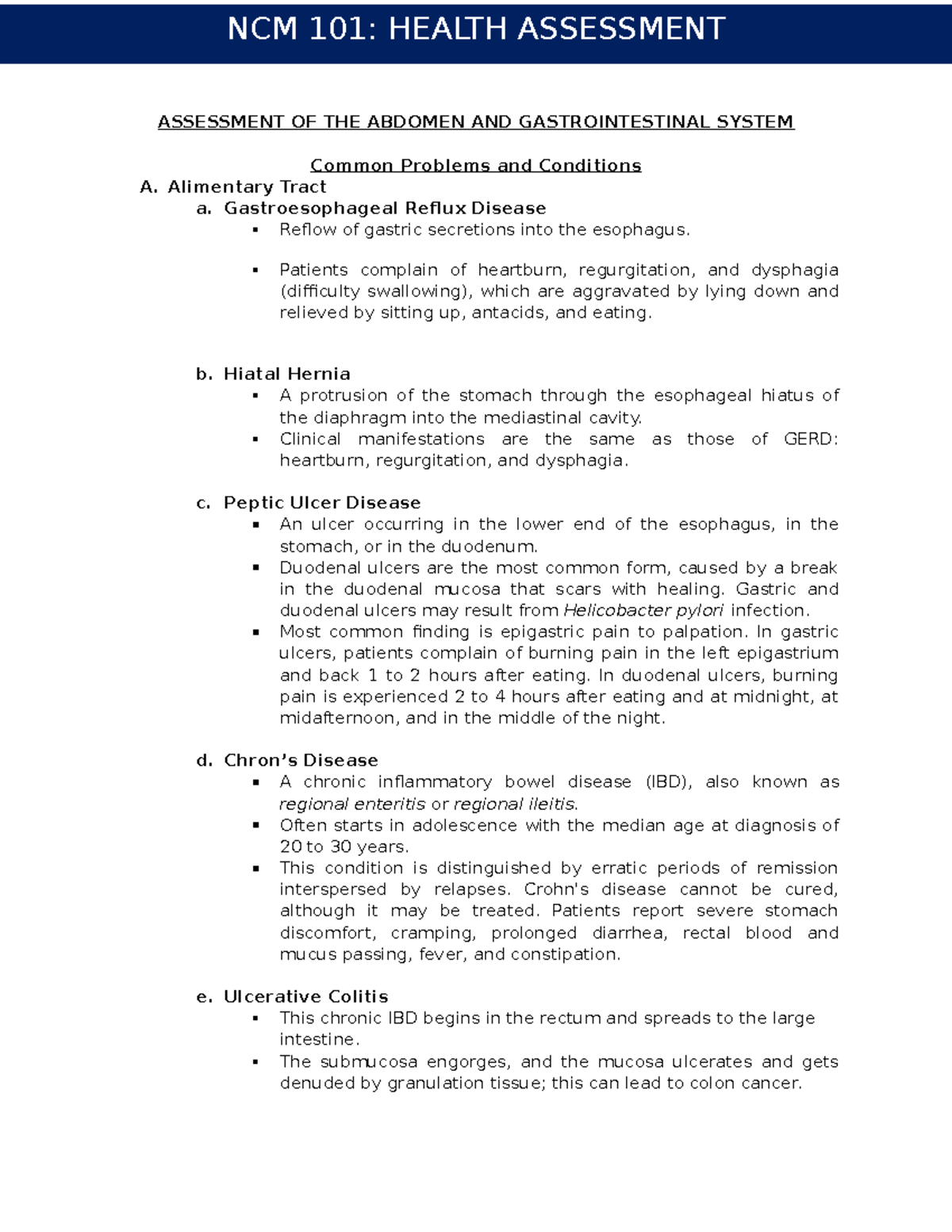 Assessment OF THE Gastrointestinal System - ASSESSMENT OF THE ABDOMEN ...