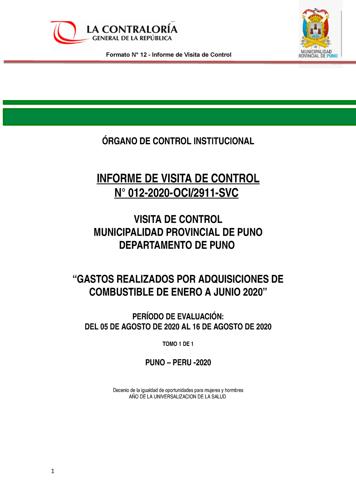 Formato 12Informe de Visita de Control Final Formato N° 12 Informe