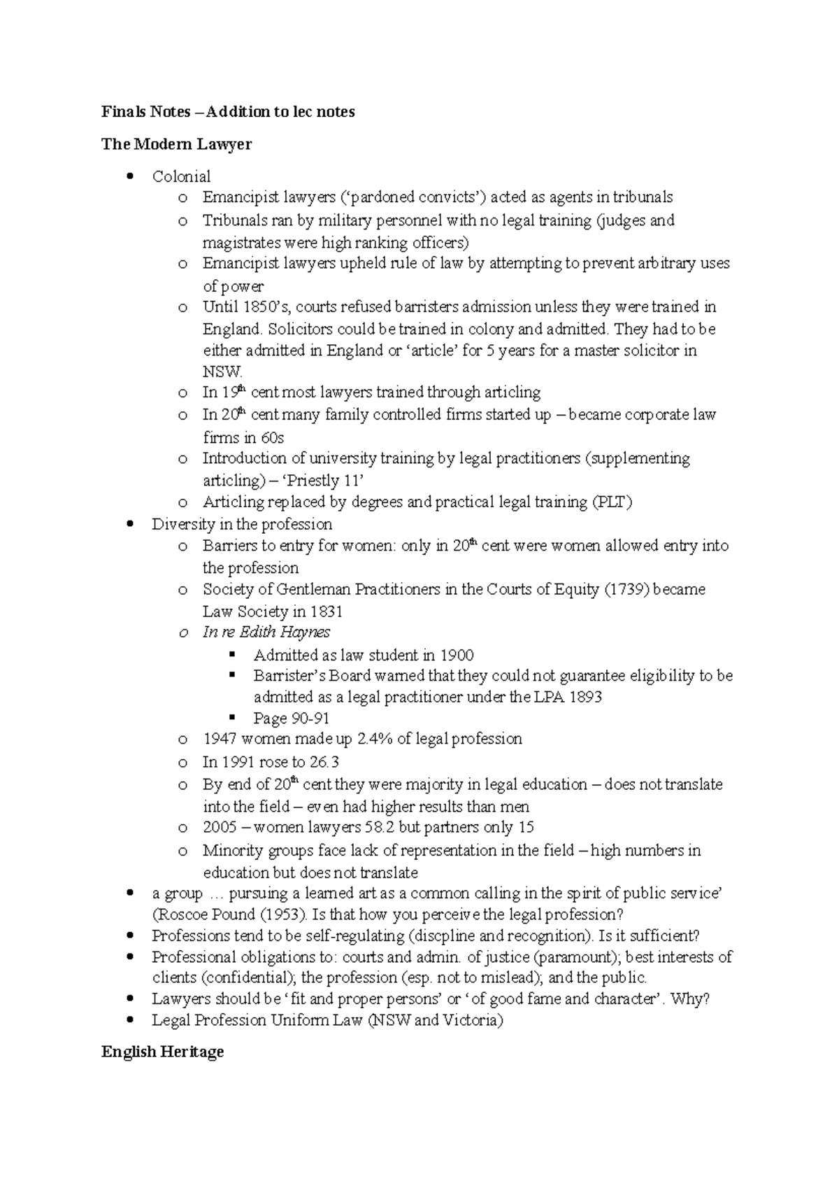 Finalsnotes Additional notes that may be useful for essay question. Brief notes on main