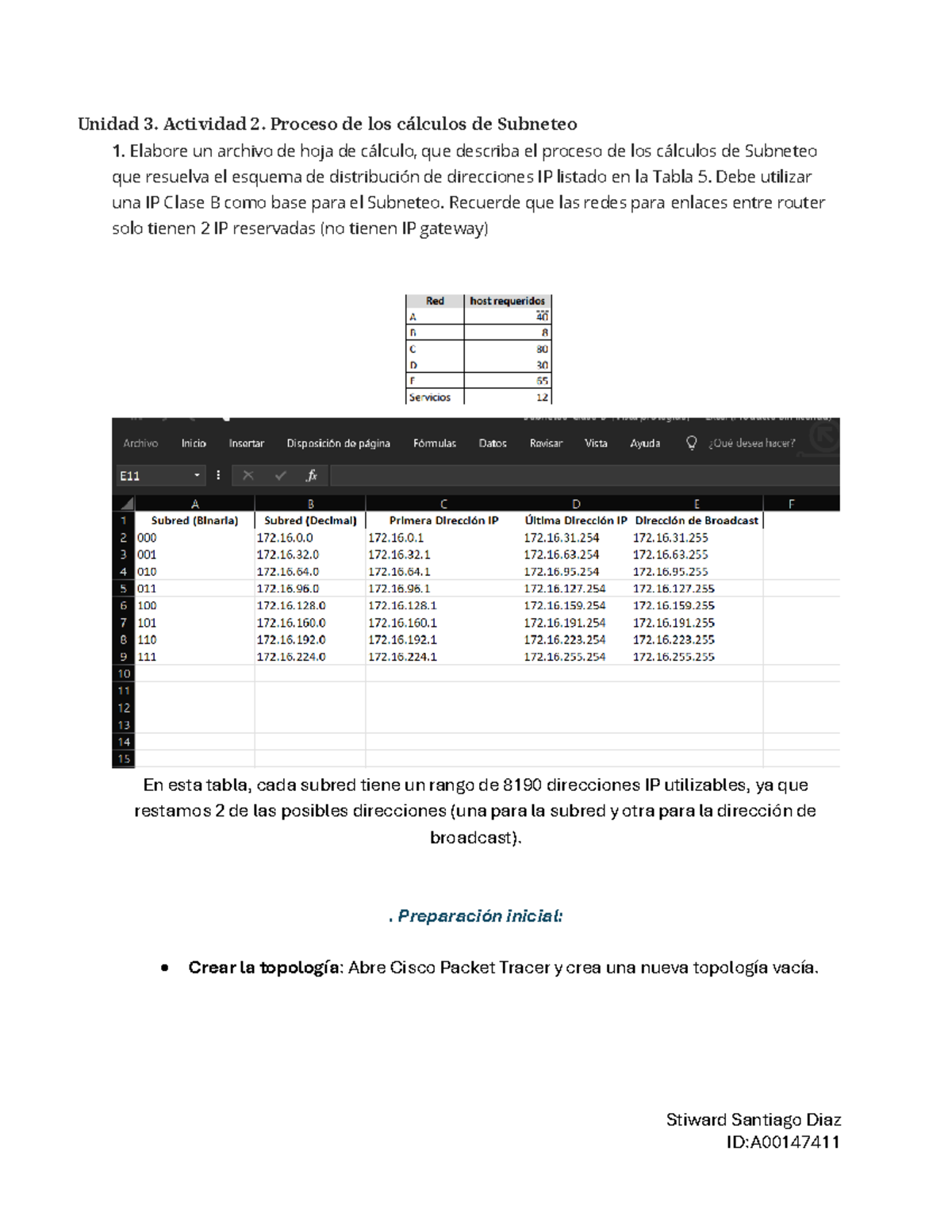 Proceso De Los Cálculos De Subneteo - Stiward Santiago Diaz ID:A Unidad ...