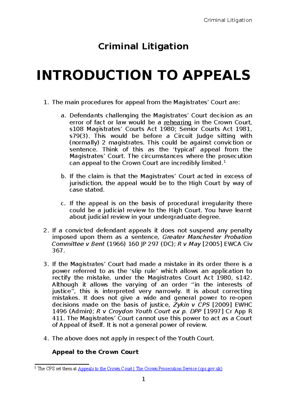 Introduction to Appeals - Criminal Litigation Criminal Litigation ...