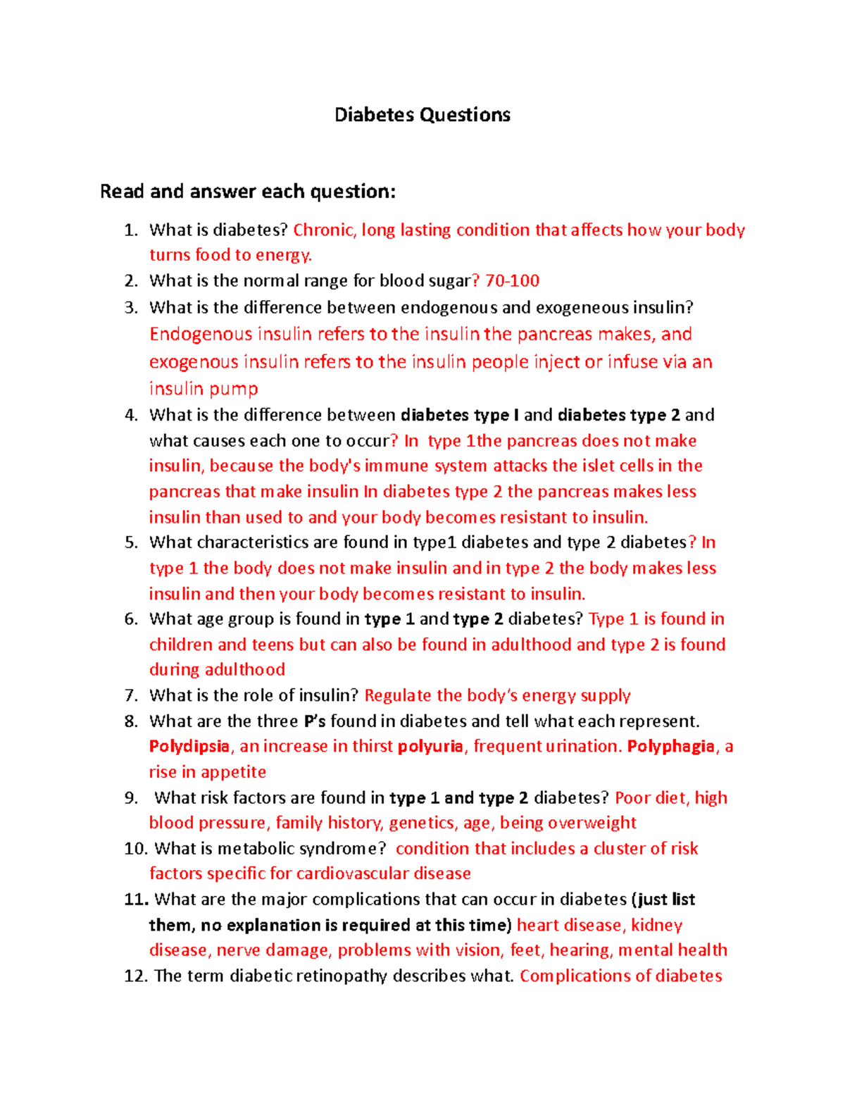 Diabetes+quesstions+2 Diabetes Questions Read and answer each