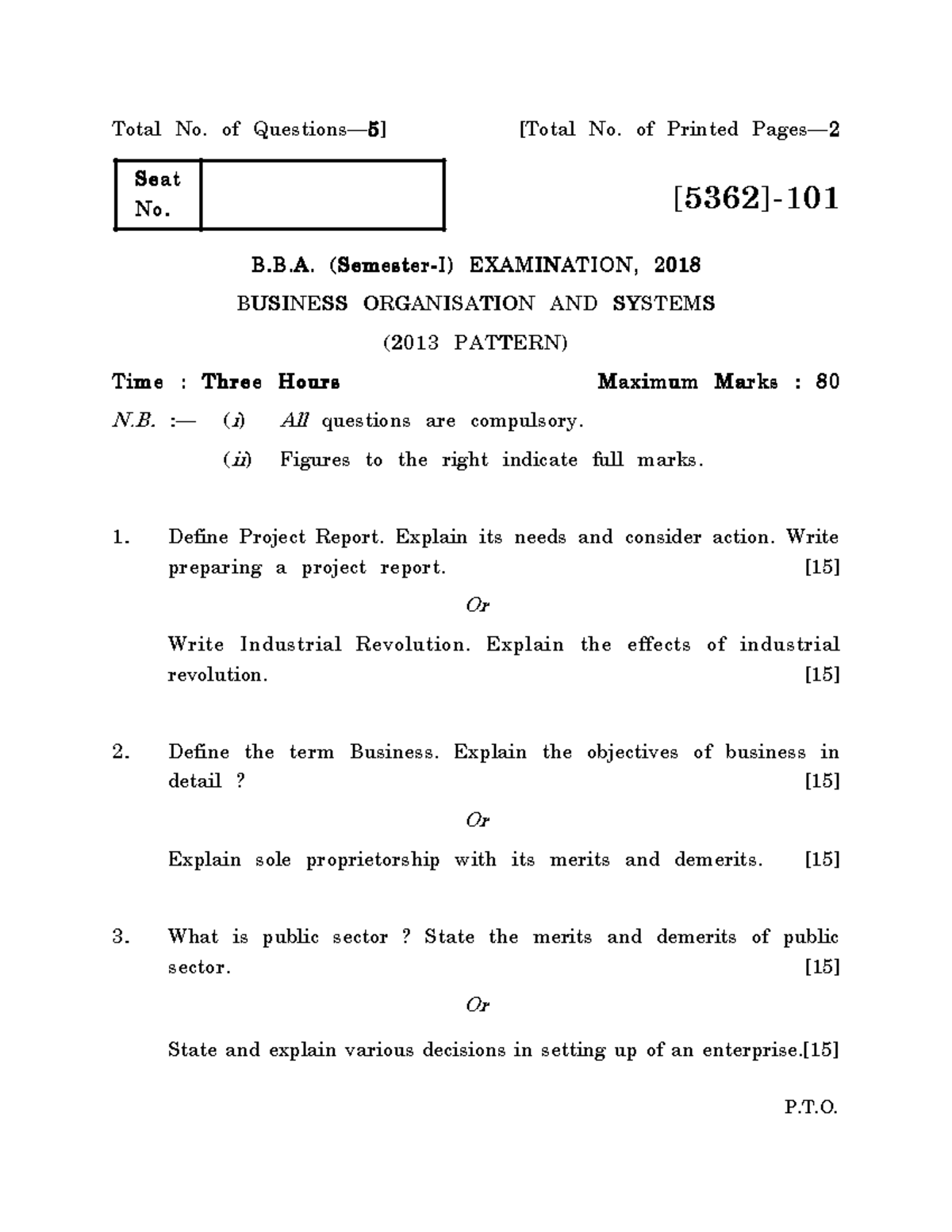 B.B.A ( 2013 Pattern ) - Total No. of Questions—5 5] [Total No. of ...