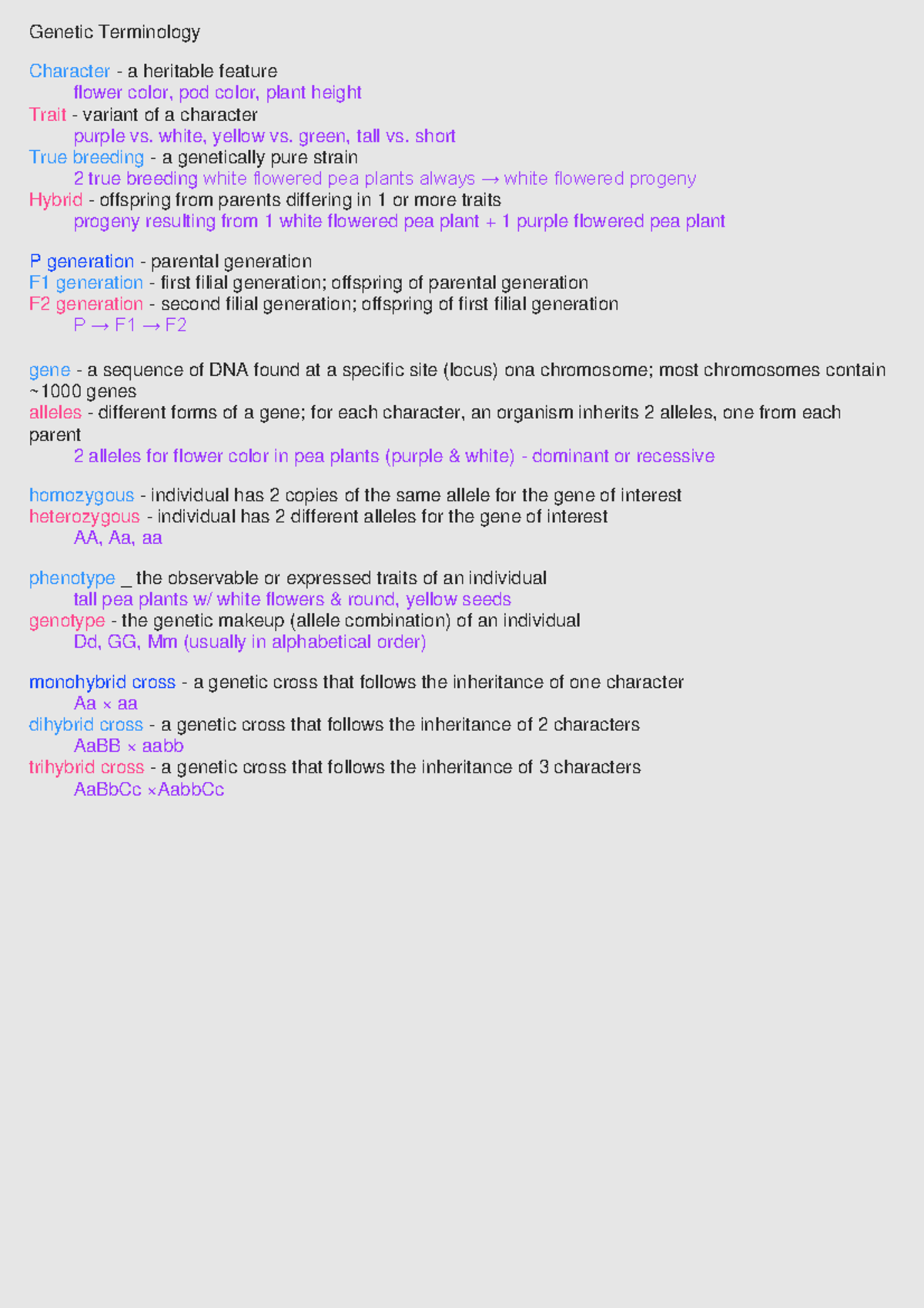 Genetic Terminology - Genetic Terminology Character - a heritable ...