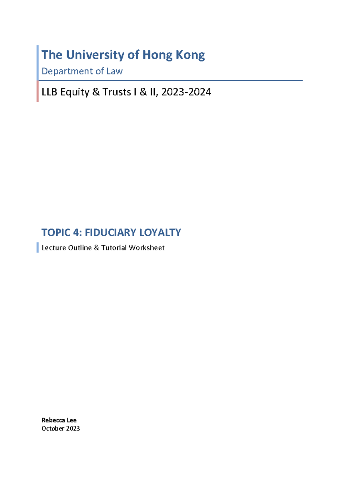 04 Outline - The University of Hong Kong Department of Law LLB Equity ...