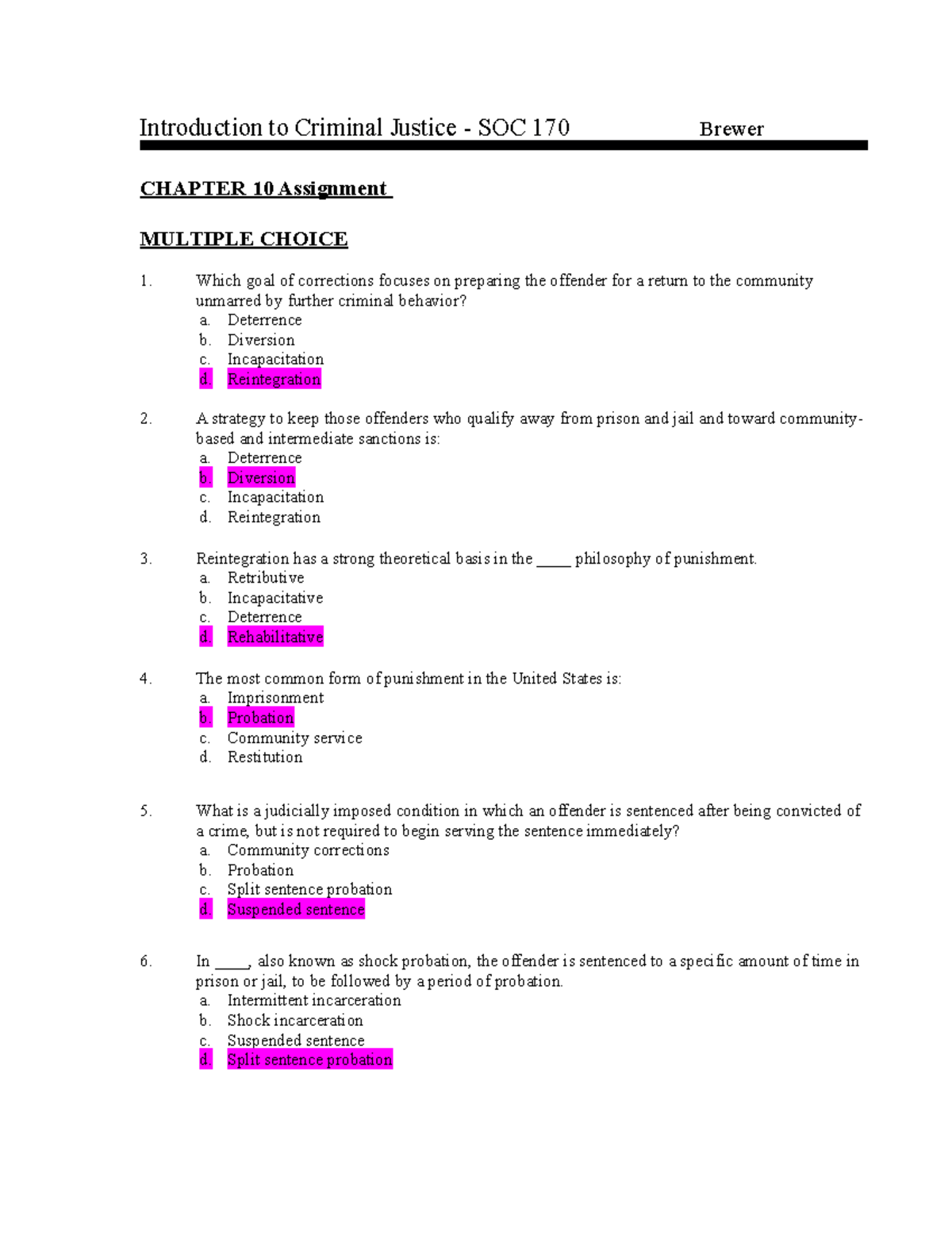 CJ Chapter 10 - Multiple Choice Answers Received 100 Percent ...