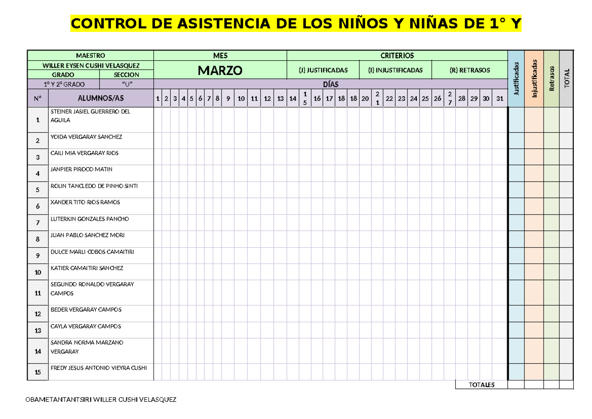 Control DE Asistencia Primaria - MAESTRO MES CRITERIOS Justificadas ...