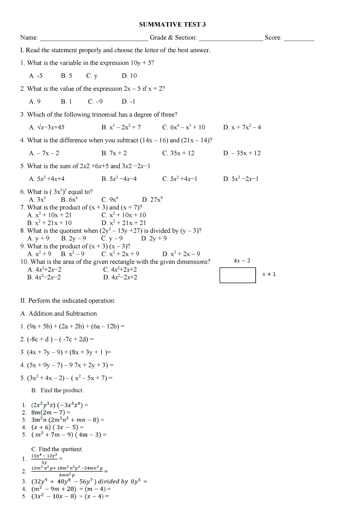 Q2 EXAMINATION REGERWGET - SUMMATIVE TEST 3 Name ...