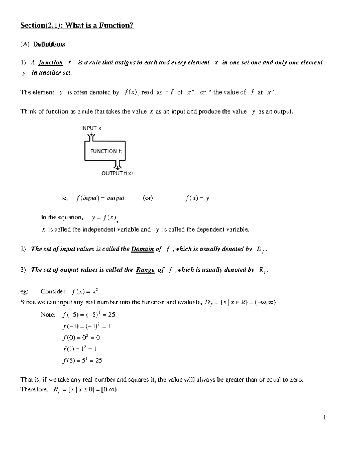 1-Section 2 - 1 Section(2): What is a Function? (A) Definitions 1) A ...