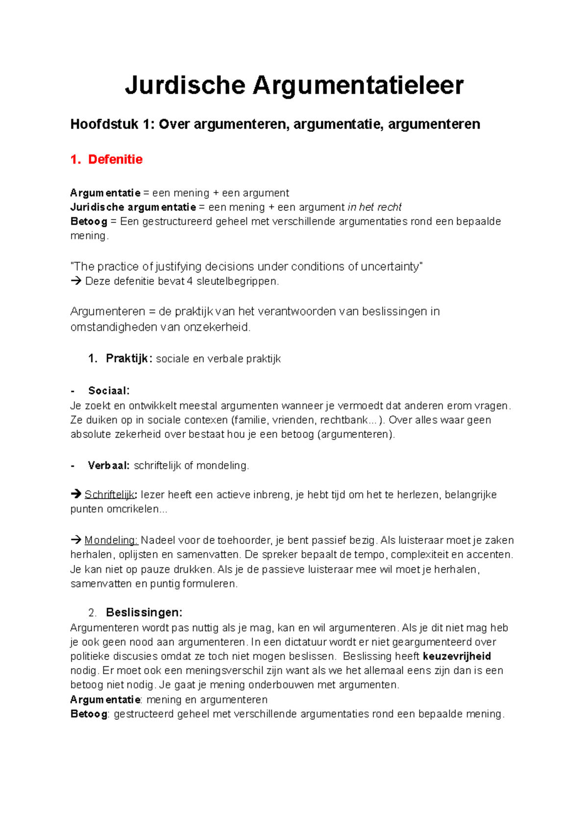 Jurdische Argumentatieleer - Jurdische Argumentatieleer Hoofdstuk 1 ...