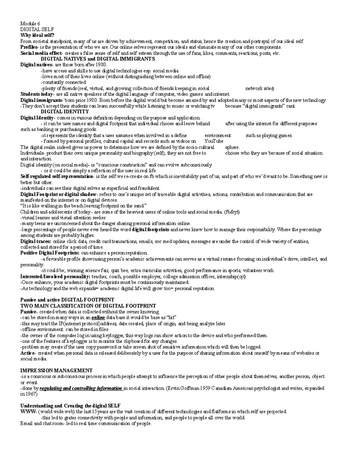 Uts Midterm Reviewer Module 6 Digital Self Why Ideal Self From