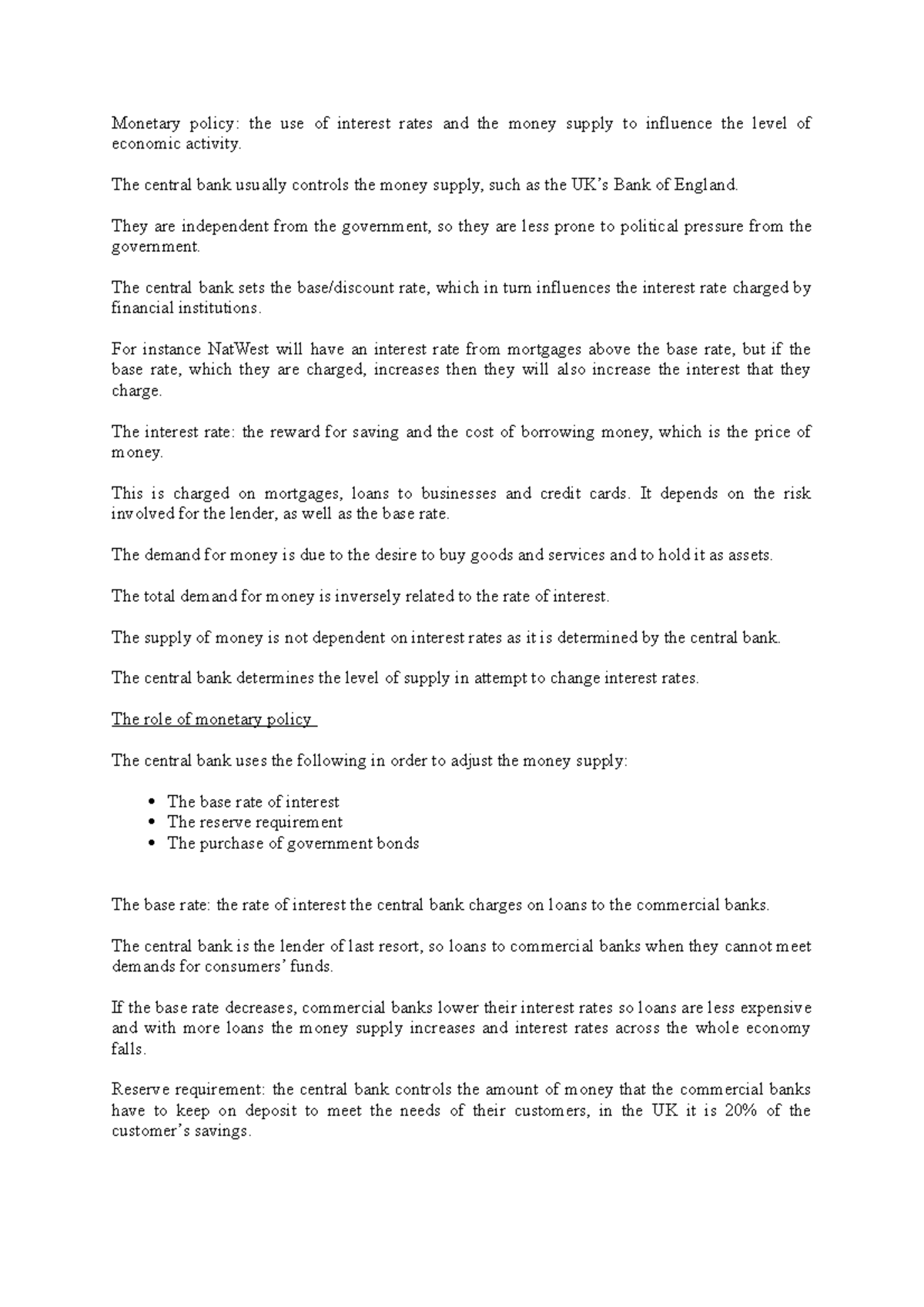 Monetary policy Lecture - Monetary policy: the use of interest rates ...