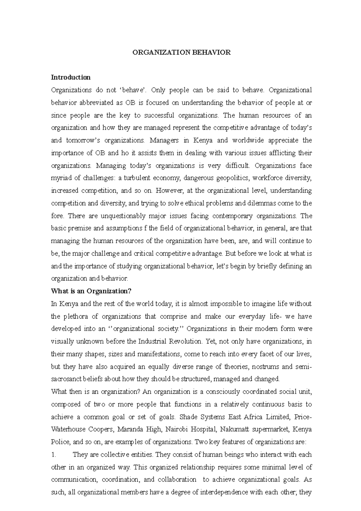 OB Notes Topic 1 - ORGANIZATION BEHAVIOR Introduction Organizations do ...