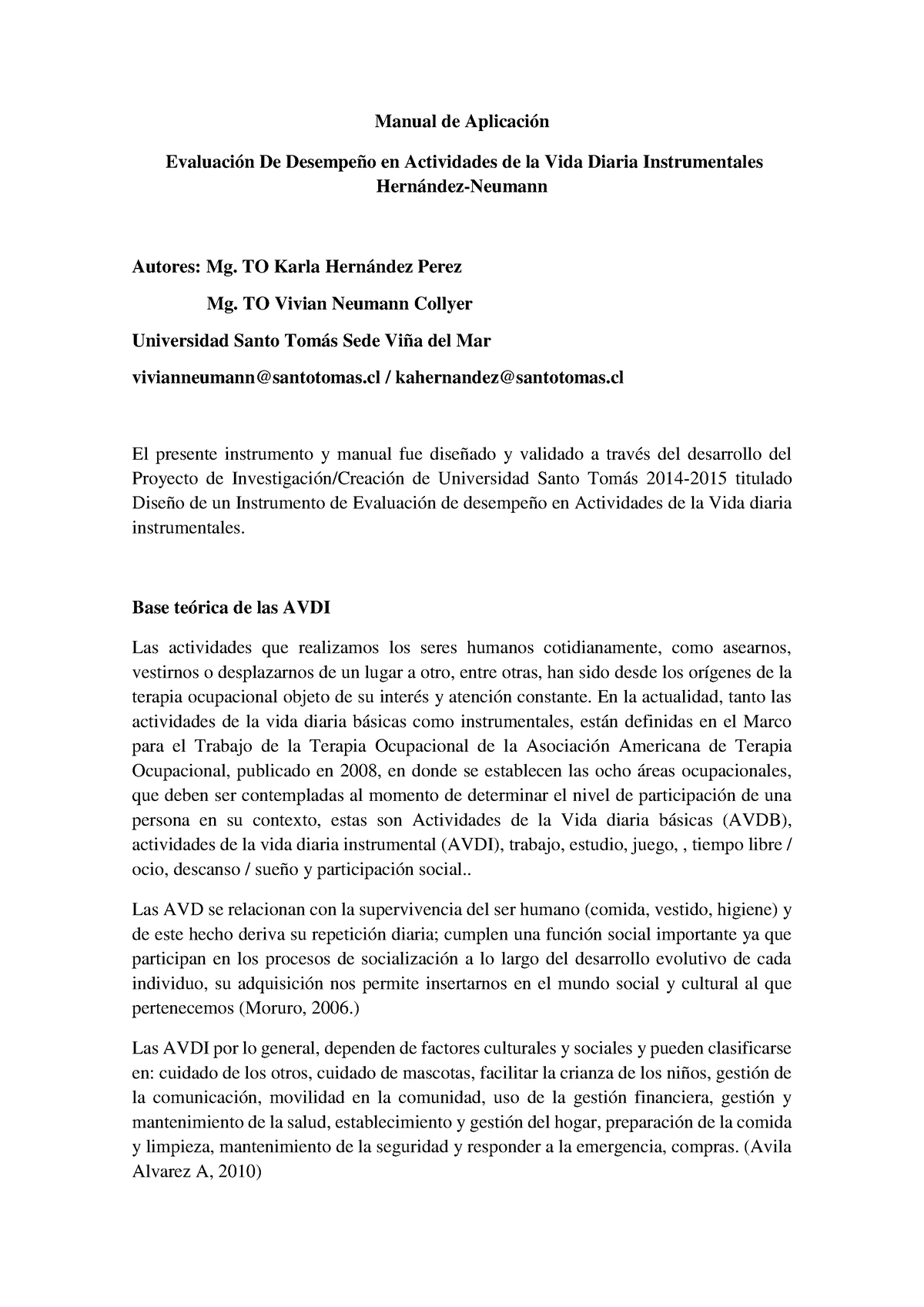 Hernandez Neumann Evaluaci N Actividades De La Vida Diaria