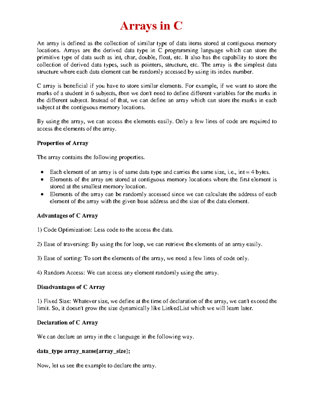 Part 2 Arrays and Strings Arrays in C An array is defined as the