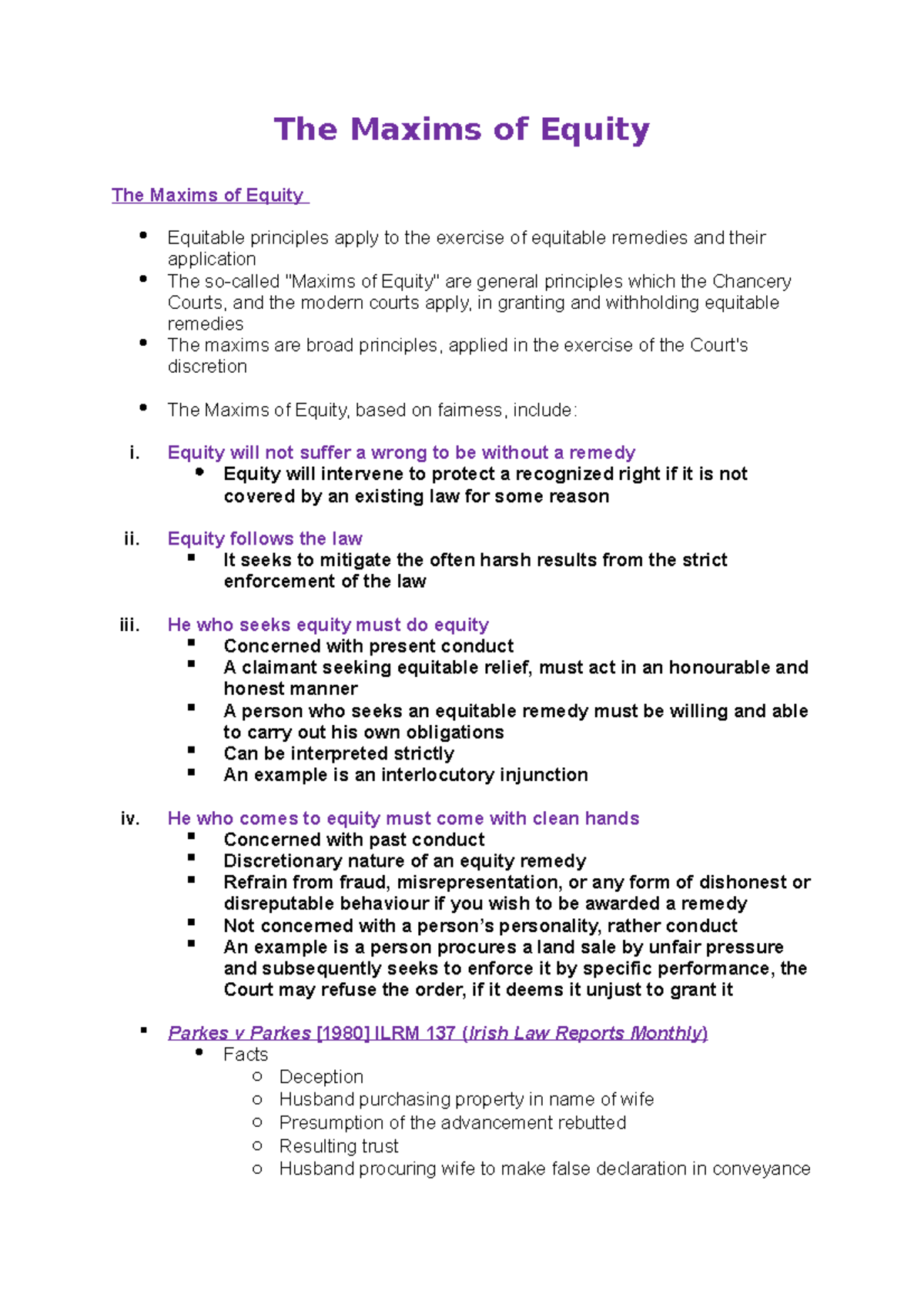 The Maxims of Equity - Equity will not suffer a wrong to be without a ...