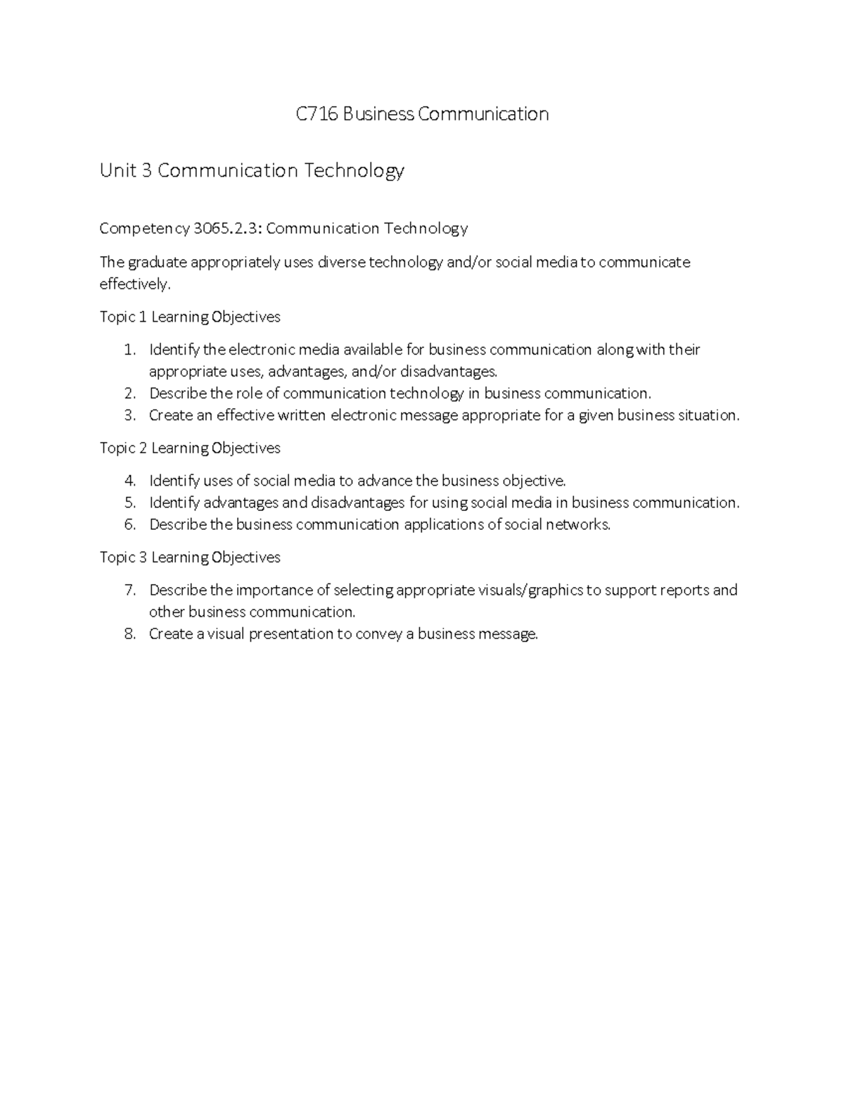 C716 Business Communication Unit 3 Competency And Objectives - C716 ...