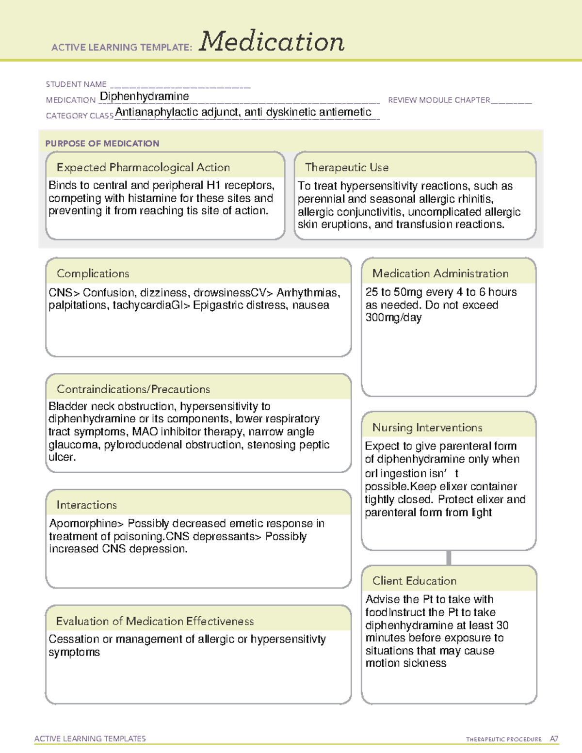 ALT-medication- diphenhydramine active learning template - ACTIVE ...