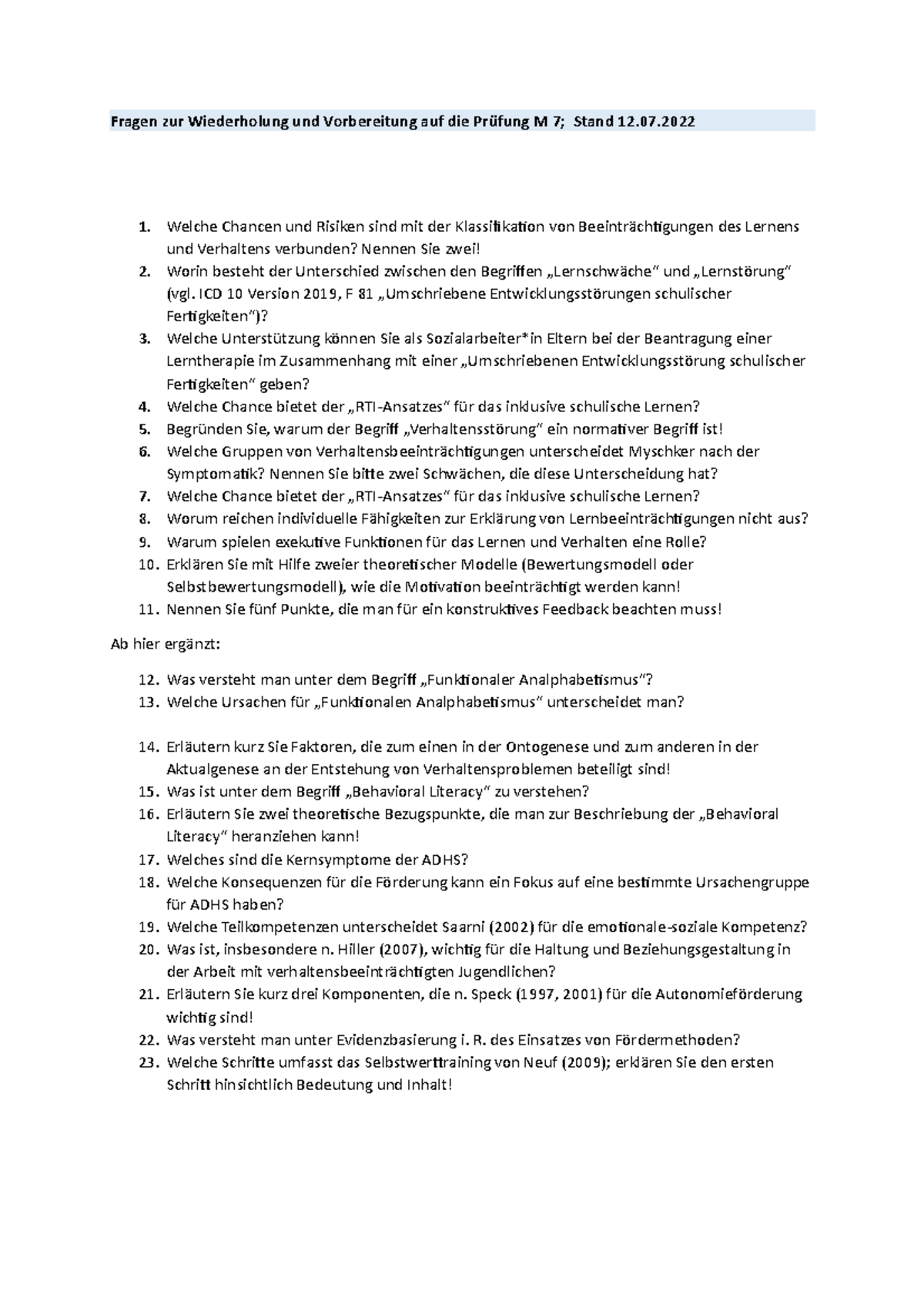Fragen zur Wiederholung und Vorbereitung auf die Prüfung - Welche ...
