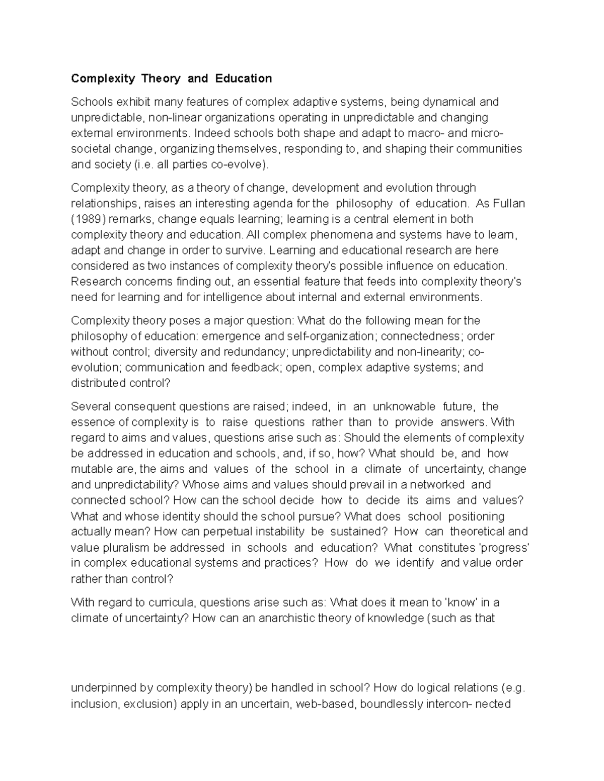 Complexity Theory and Education - Complexity Theory and Education ...