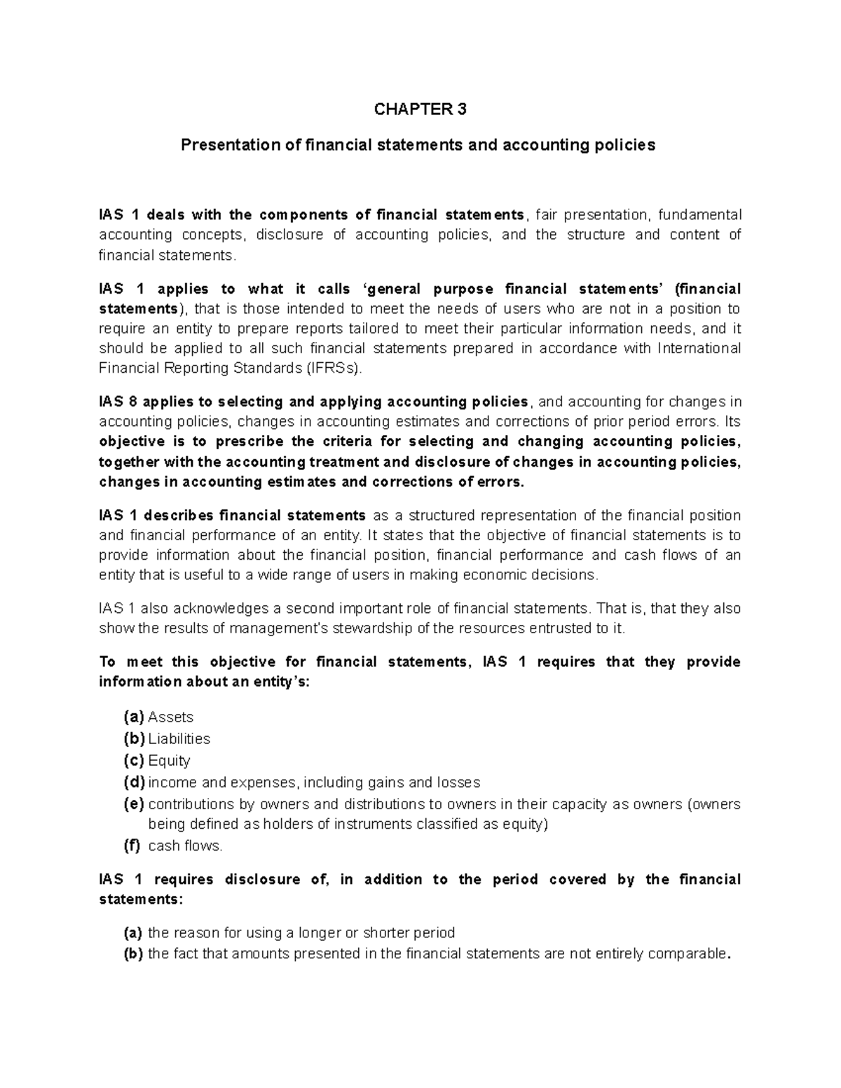 Chapter 3 - Update in Finace Summary - CHAPTER 3 Presentation of ...