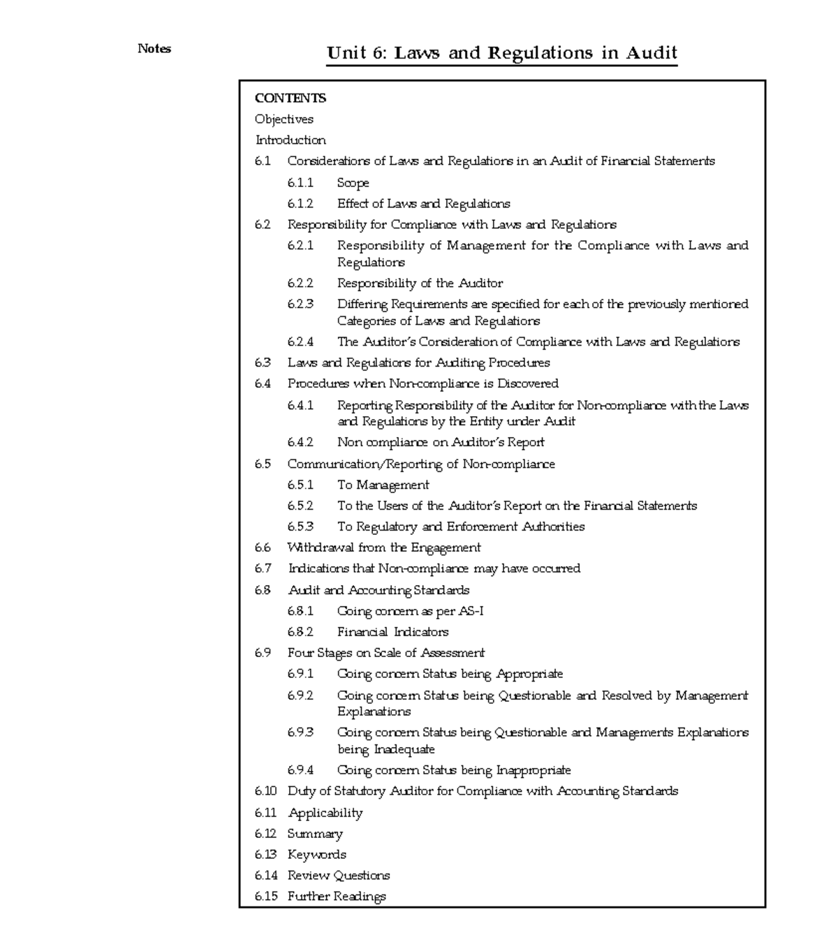 LAWS AND Regulations IN Audit - Notes Unit 6: Laws and Regulations in ...