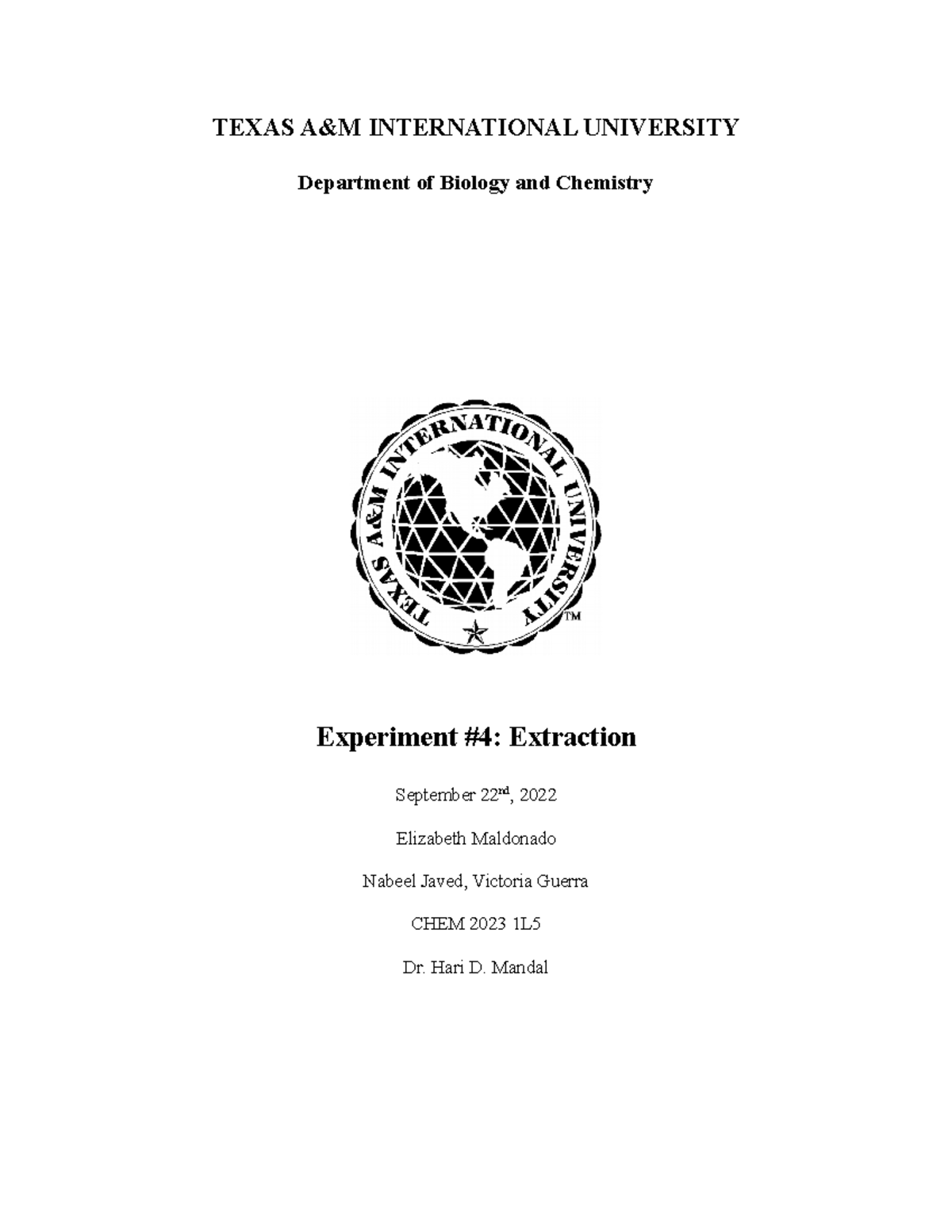 Lab Report 4 Ochem Texas A M International University Department Of Biology And Chemistry Lab Report 4 Ochem Texas A M International University Department Of Biology And Chemistry