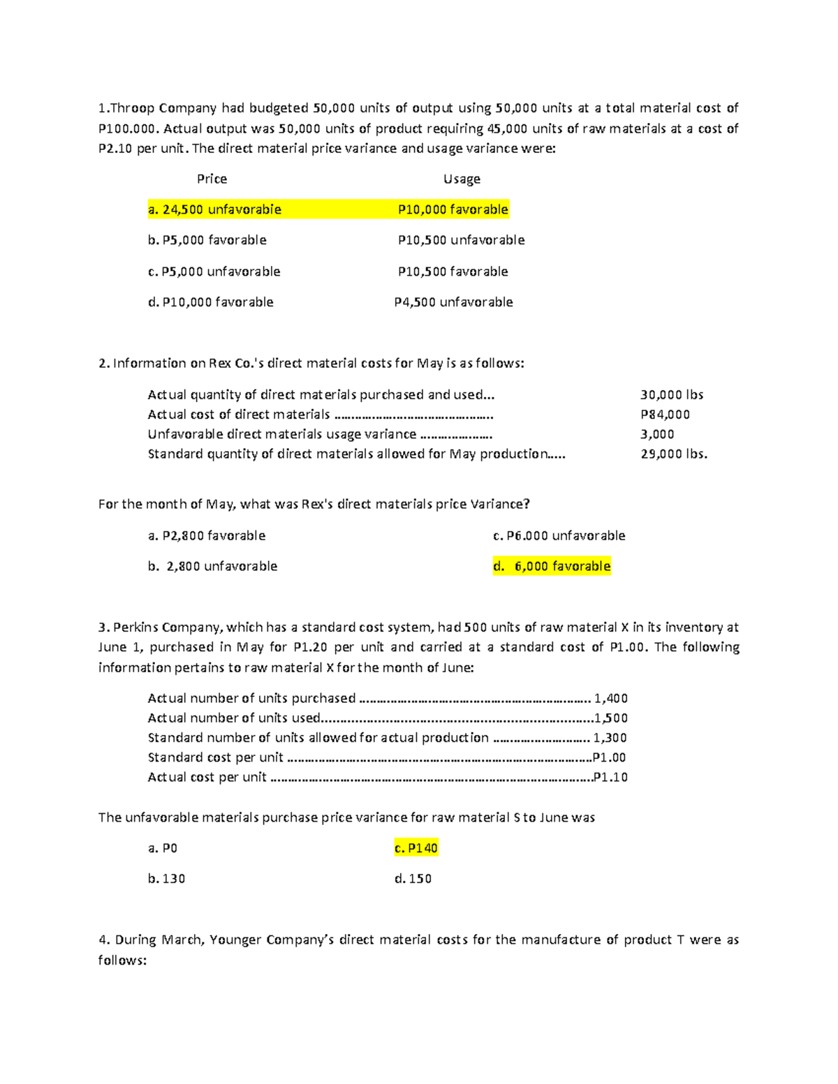 Standard Costing - 1 Company had budgeted 50,000 units of output using ...