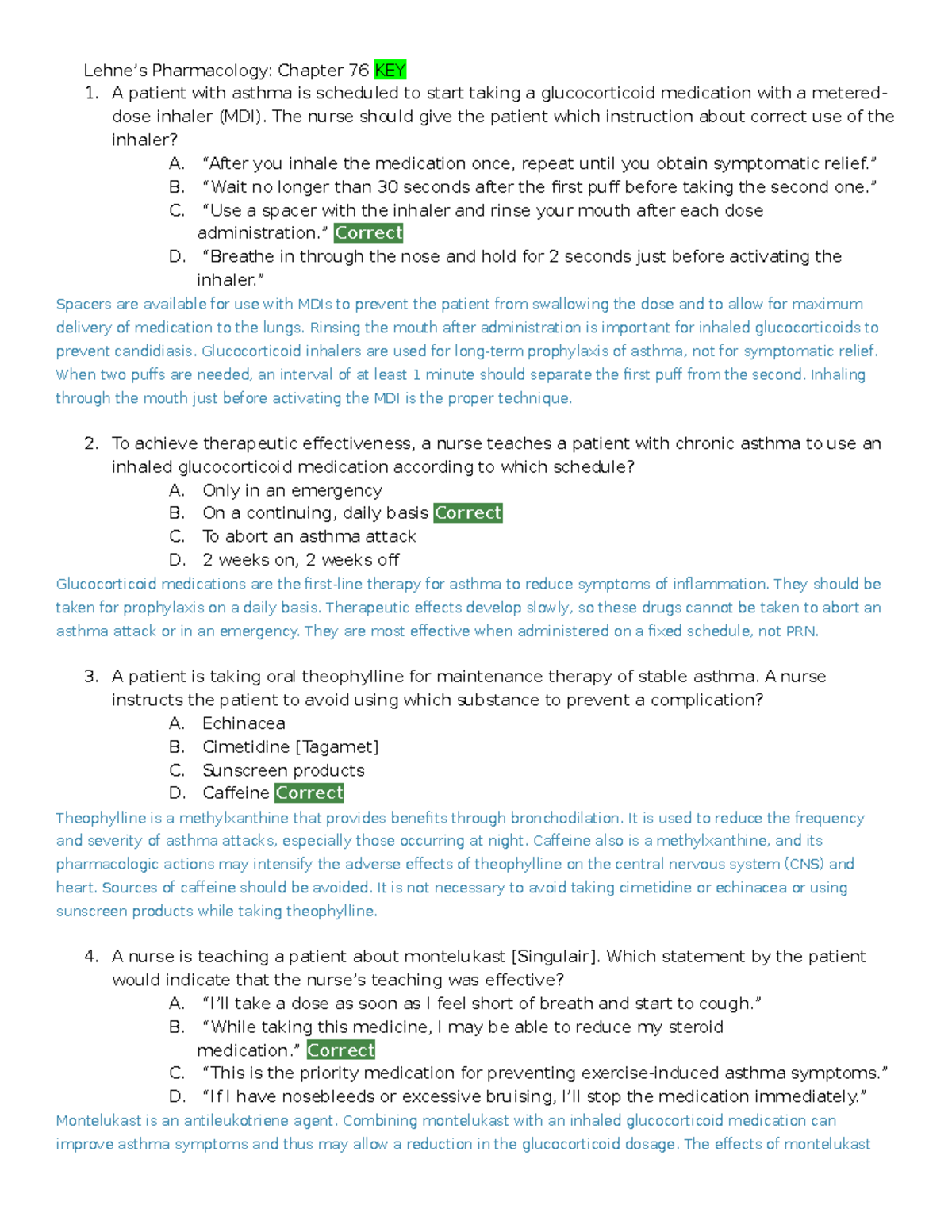 Lehne's Pharmacology Chapter 76:77 Nclex Review Questions - Lehne’s ...