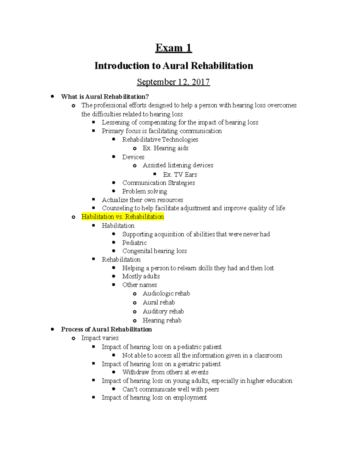 Introduction To Aural Rehabilitation Exam - Studocu