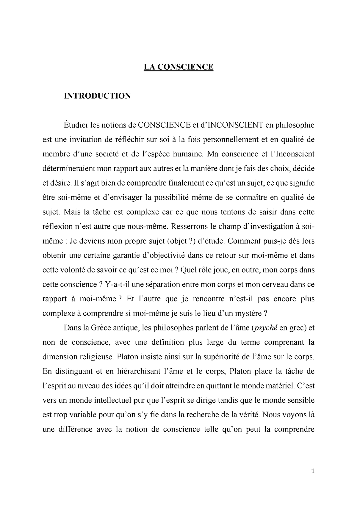 dissertation la conscience introduction