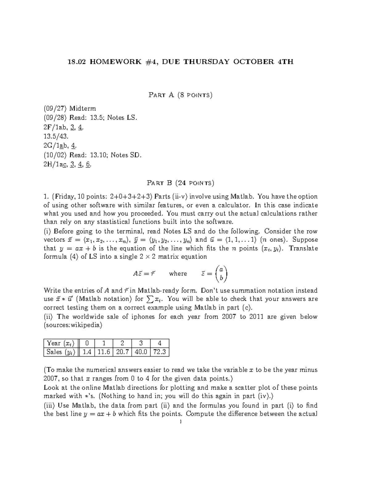 MATH Calculus 18.02 18 HOMEWORK 4, DUE THURSDAY OCTOBER 4TH Part A