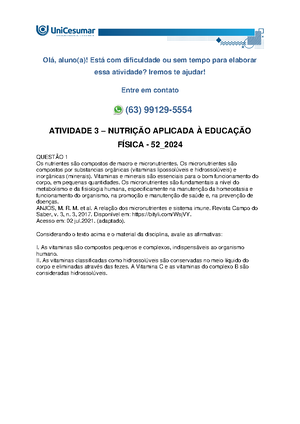 ATIVIDADE 3 - NUTRIÇÃO APLICADA À EDUCAÇÃO FÍSICA - 52_2024 - Olá ...