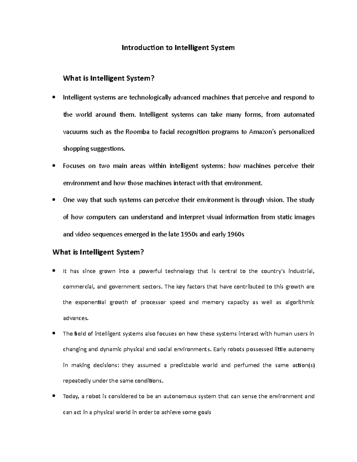 Intelligent systems - Lecture notes 1-2 - BS in Computer Science - Studocu