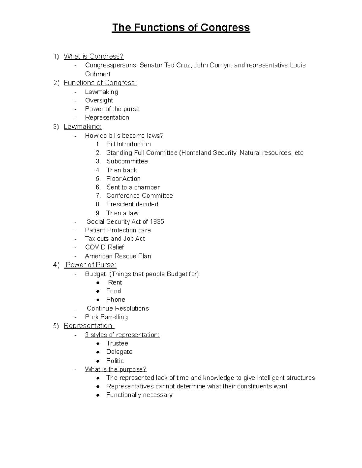 The Functions of Congress Studocu